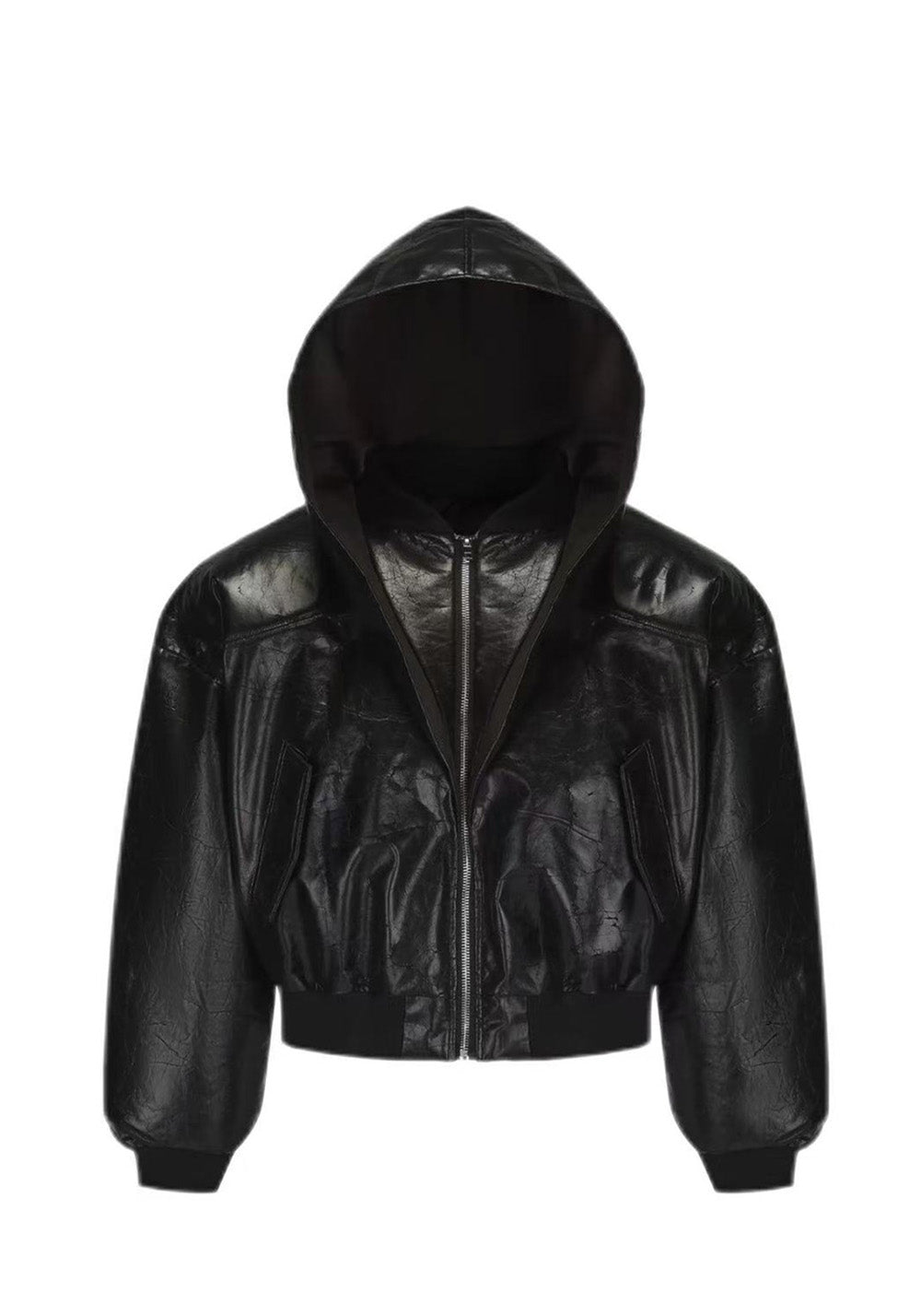 Disark│Cracked PU Leather Cropped Bomber Jacket - PSYLOS 1, Disark│Cracked PU Leather Cropped Bomber Jacket, Coat, Disark, PSYLOS 1